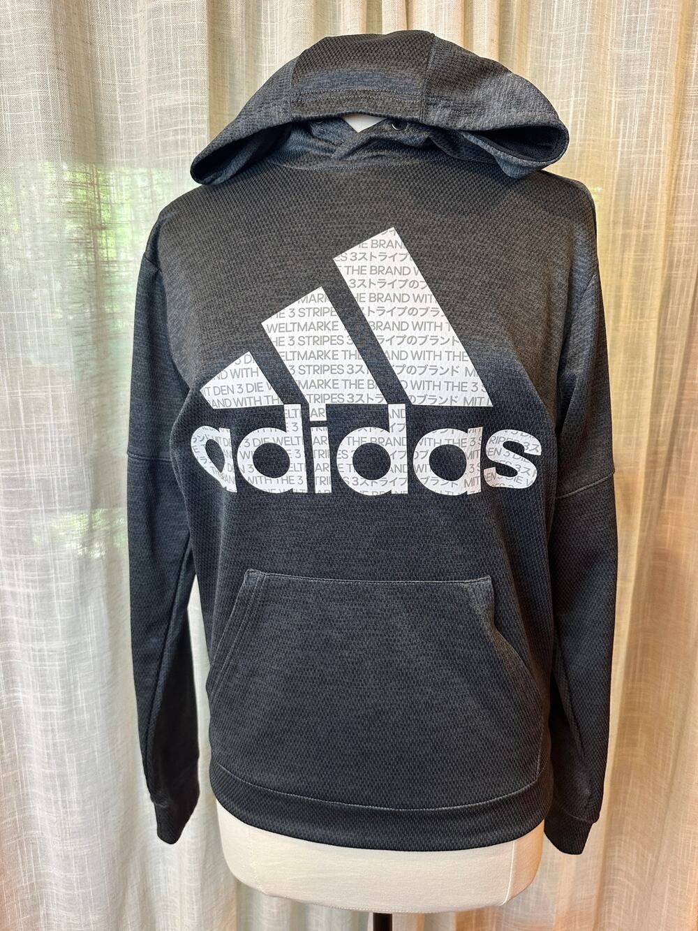 Adidas ClimaWarm Hoodie Charcoal Gray Logo Pullover Sweatshirt S